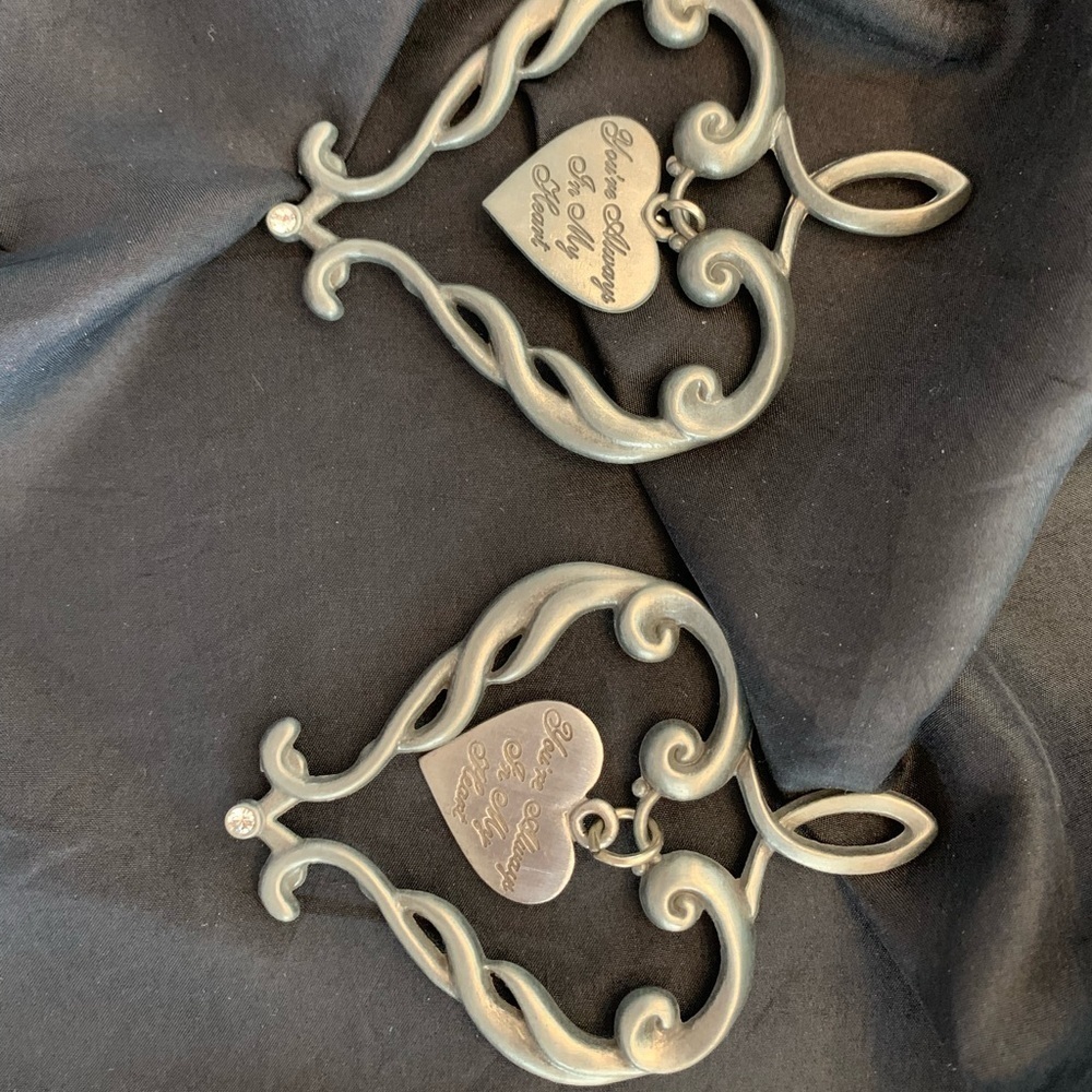 2-Heavy hearts brushed silver tone gifts for mom or sister for Christmas gift